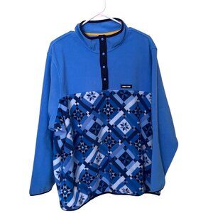Lands End 2X Womens Fleece Pullover Blue Pattern Snap-Front
